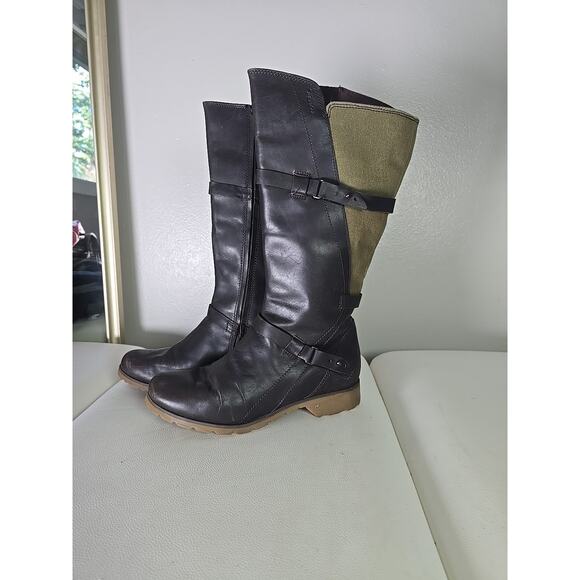 Teva Leather Riding Boots Size 7 Waterproof Knee High Indie Boho Chic Winter - Picture 1 of 8